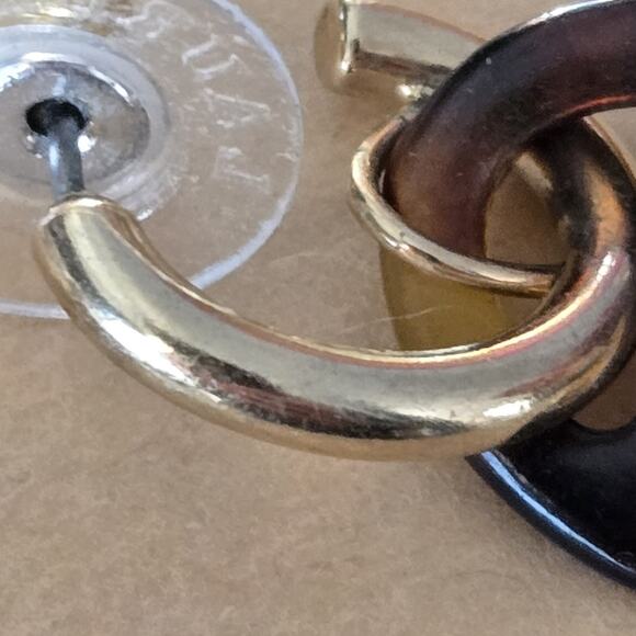 RARE Lauren Ralph Lauren Small Hoop Dangle Drop Tortoise Pierced Earrings - Picture 3 of 7